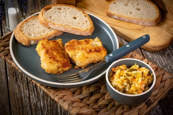 Pieces Fried Cod Fillet Breadcrumbs — Stock Photo, Image
