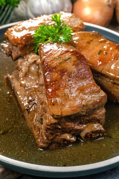 Costillas Repuesto Cerdo Estofadas Servidas Plato — Foto de Stock