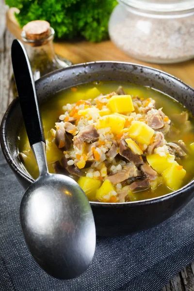 Polish barley soup with vegetables and chicken heart - krupnik.