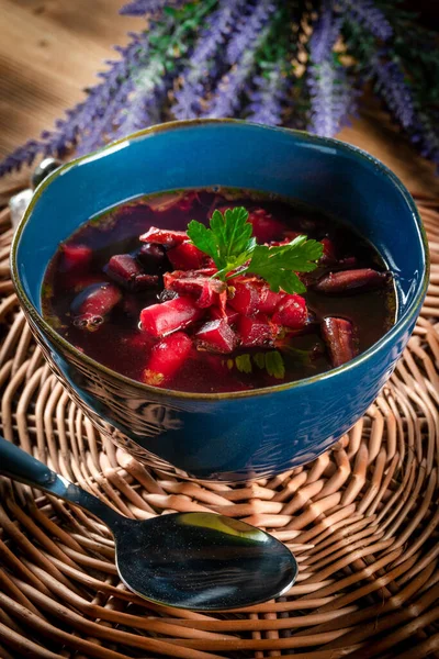 Zupa Ukraińska Barszcz Warzywami Mięsem — Zdjęcie stockowe