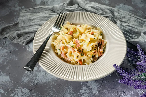 Pasta Carbonare Sauce Deep Plate — Stock Photo, Image