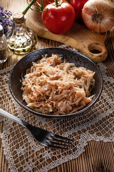 Stewed Cabbage Onion Tomato One Most Popular Dish — Stock Photo, Image