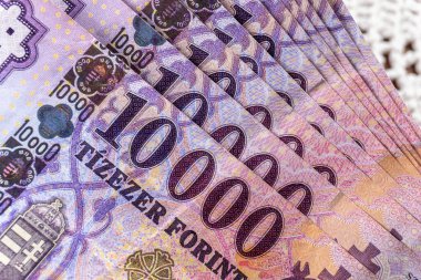 KATOWICE, POLAND- HAZİRAN 01, 2022 Macaristan Ulusal Para Birimi. 10000 forint banknot.