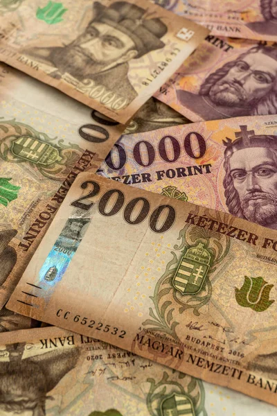 KATOWICE, POLAND- HAZİRAN 01, 2022 Macaristan Ulusal Para Birimi. 2000 ve 10000 forint banknot.