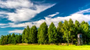 Güneşli bir yaz gününde gökyüzünde bulutlar süzülür..