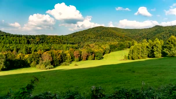 Időeltolódás Bieszczady Hegységben Felhők Árnyékok Mozognak — Stock videók