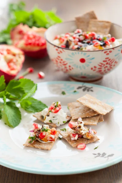 Salsa de queso con semillas de granada — Foto de Stock