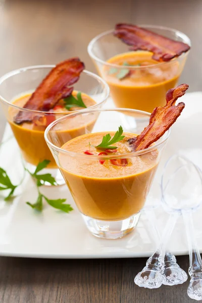 Pumpkin soup in glasses — Stock Photo, Image