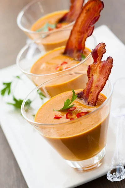 Pumpkin soup in glasses — Stock Photo, Image