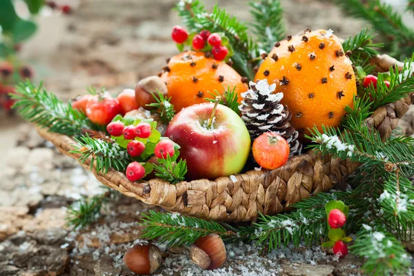 Christmas fruit basket — Stock Photo, Image