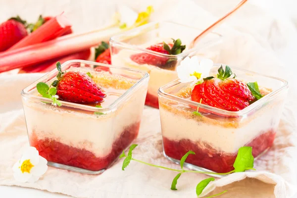 Rhubarb and strawberry dessert — Stock Photo, Image