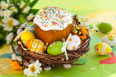 Easter cake and l eggs clipart