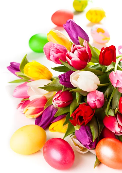 Spring tulips and easter eggs — Stock Photo, Image