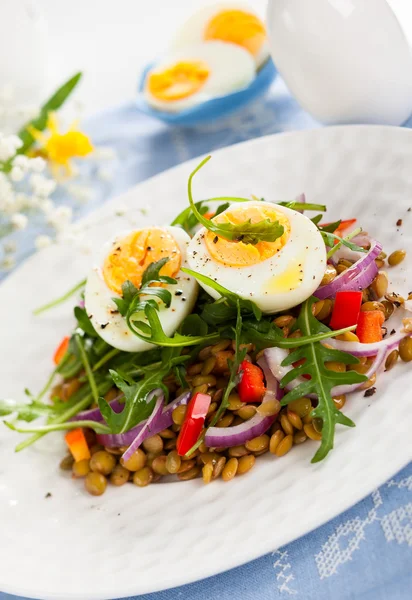 Салат с чечевицей и яйцами — стоковое фото