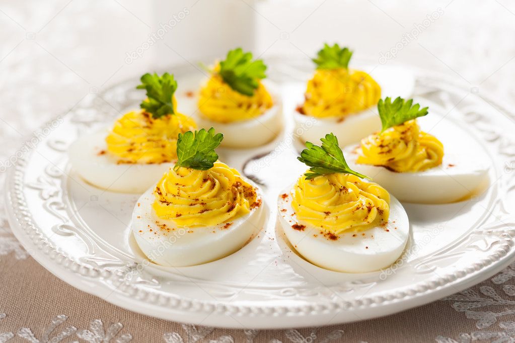 Deviled eggs with paprika — Stock Photo © sarsmis 41547275