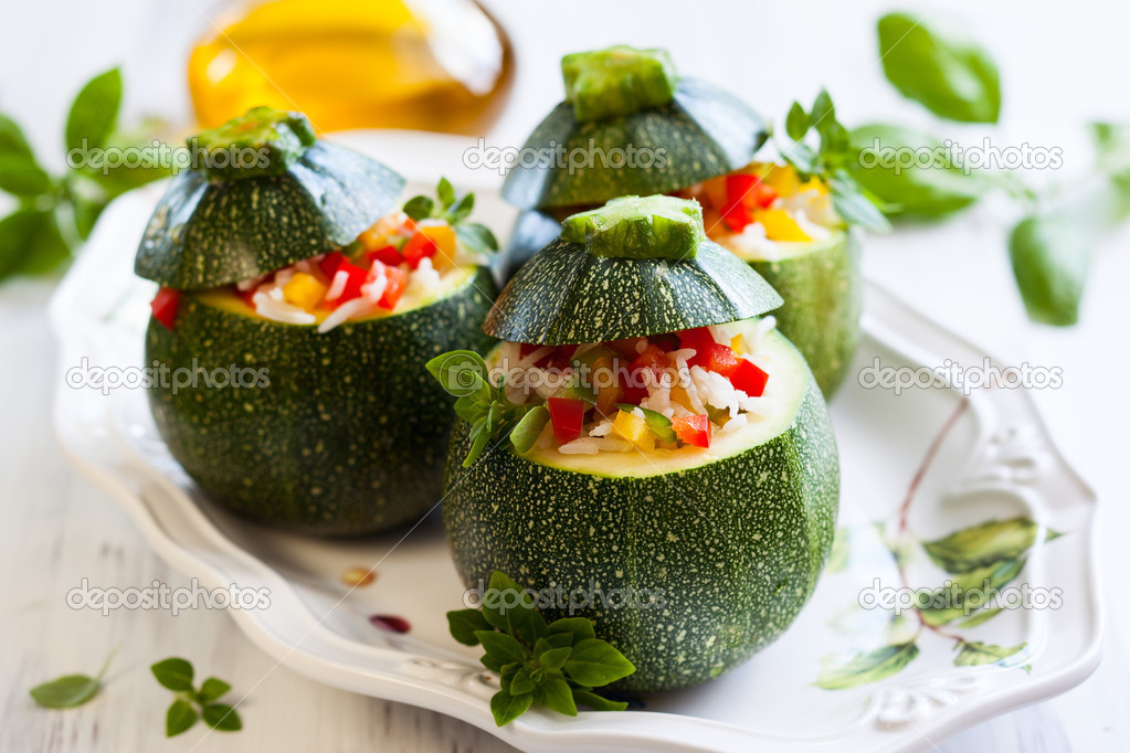 Zucchini stuffed with vegetables