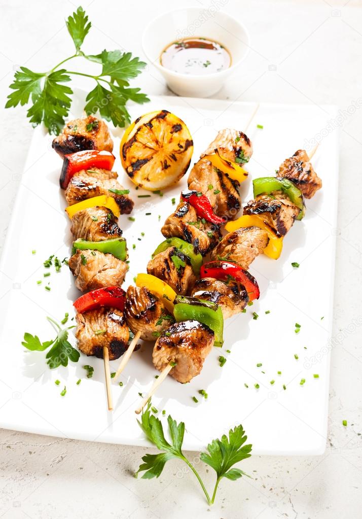 meat and vegetable kebabs