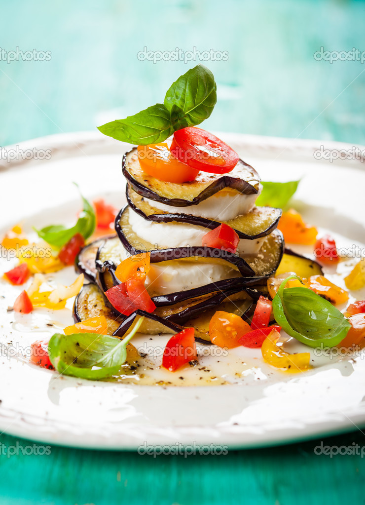 Eggplant, Tomato and Mozzarella Stacks