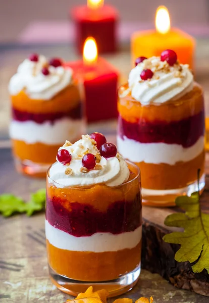 Pumpkin and cranberry dessert — Stock Photo, Image