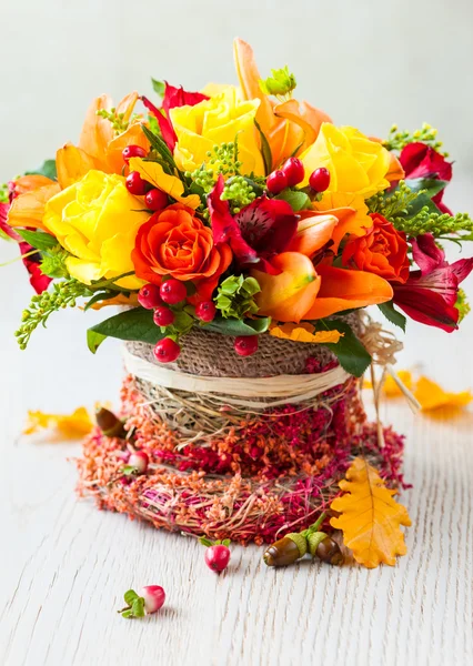 Basket of autumn flowers — Stock Photo, Image