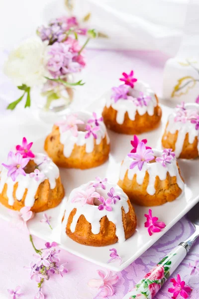 Mini Osterfruchtkuchen Mit Blumenschmuck — Stockfoto