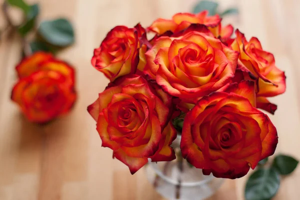 Autumnal Arrangement Red Yellow Roses — Stok fotoğraf