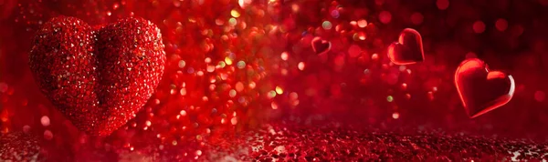 情人节的概念与红心红色背景与Bokeh 情人节或婚庆贺卡 — 图库照片