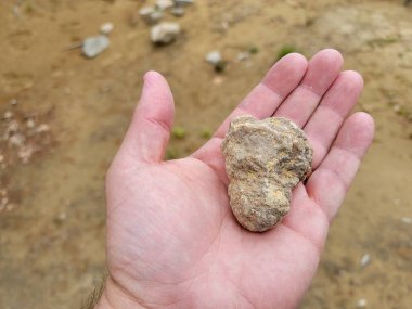 Bir jeot kaya jeoloji örneğini tutan el.