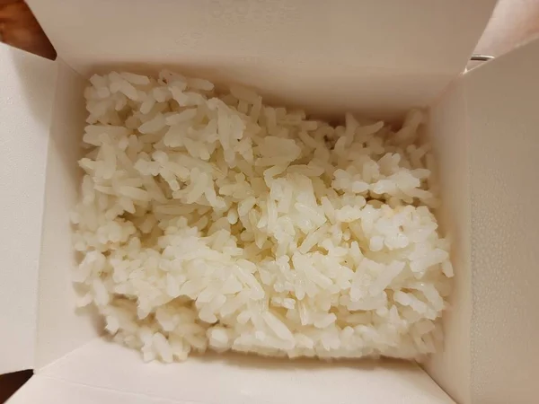 Chinesische Take Out Box Oder Behälter Mit Reinem Weißen Reis — Stockfoto