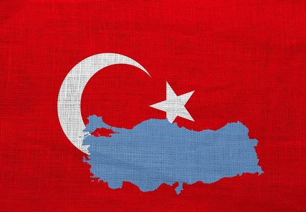 Bandiera e mappa di Turchia su un sacco — Foto Stock