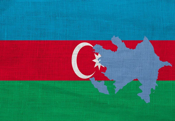 Flag and map of Azerbaijan on a sackcloth — Stock Photo, Image
