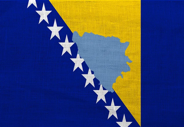 Bandiera e mappa di Bosnia su un sacco — Foto Stock