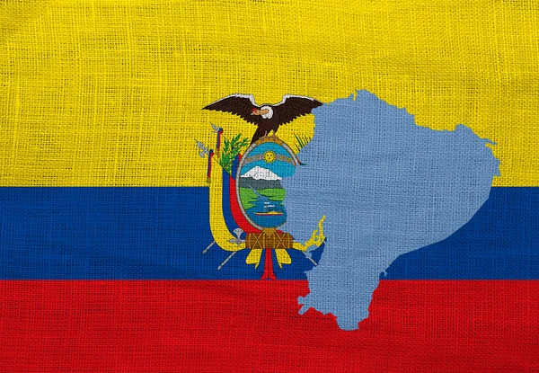 Flag and map of Ecuador on a sackcloth — Stock Photo, Image