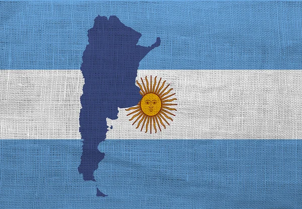 Flag and map of Argentina on a sackcloth — Stock Photo, Image