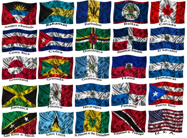 Acenando coloridas bandeiras da América do Norte — Fotografia de Stock