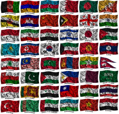 renkli Asya bayrakları sallayarak