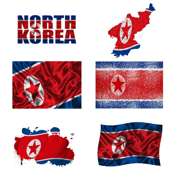 Colagem da bandeira norte-coreana — Fotografia de Stock