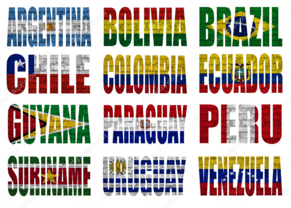 South America countries flag words