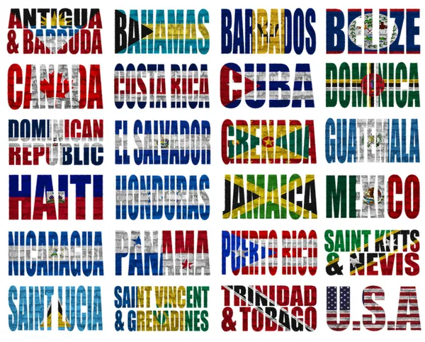 América do Norte países bandeira palavras — Fotografia de Stock