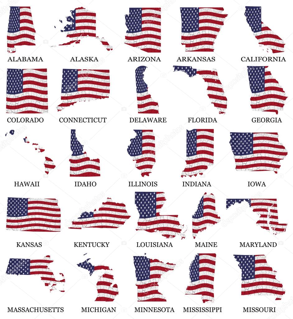 United States flag maps From A to M