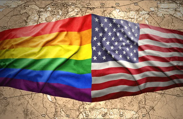 Verenigde Staten van Amerika en regenboog vlaggen — Stockfoto