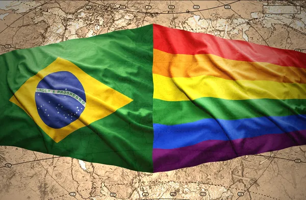 Brazilian and Rainbow flags — Stock Photo, Image