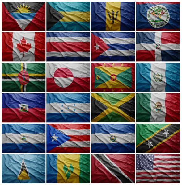 Észak-amerikai országok, zászlók kollázs — Stock Fotó