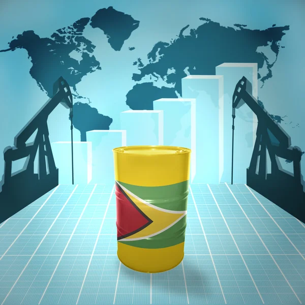 Нефтяной баррель с гайанским флагом — стоковое фото