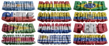 South America countries flag words clipart