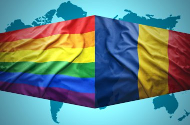 Romanya ve gay bayraklar sallayarak