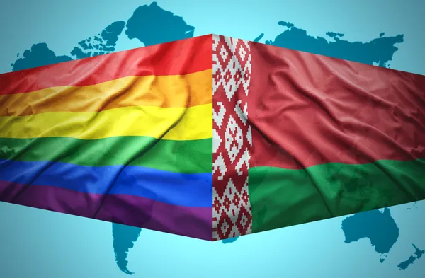 Waving Belarus and Gay flags — Stock Photo, Image