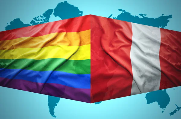 Waving Peruvian and Gay flags — Stock Photo, Image