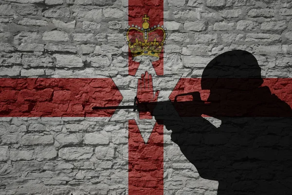 Soldier Silhouette Old Brick Wall Flag Northern Ireland Country Military — Stock Photo, Image