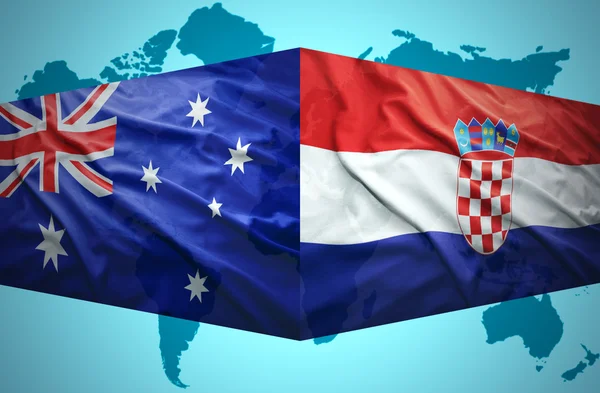 Wymachując flagami Chorwacji i Australii — Zdjęcie stockowe